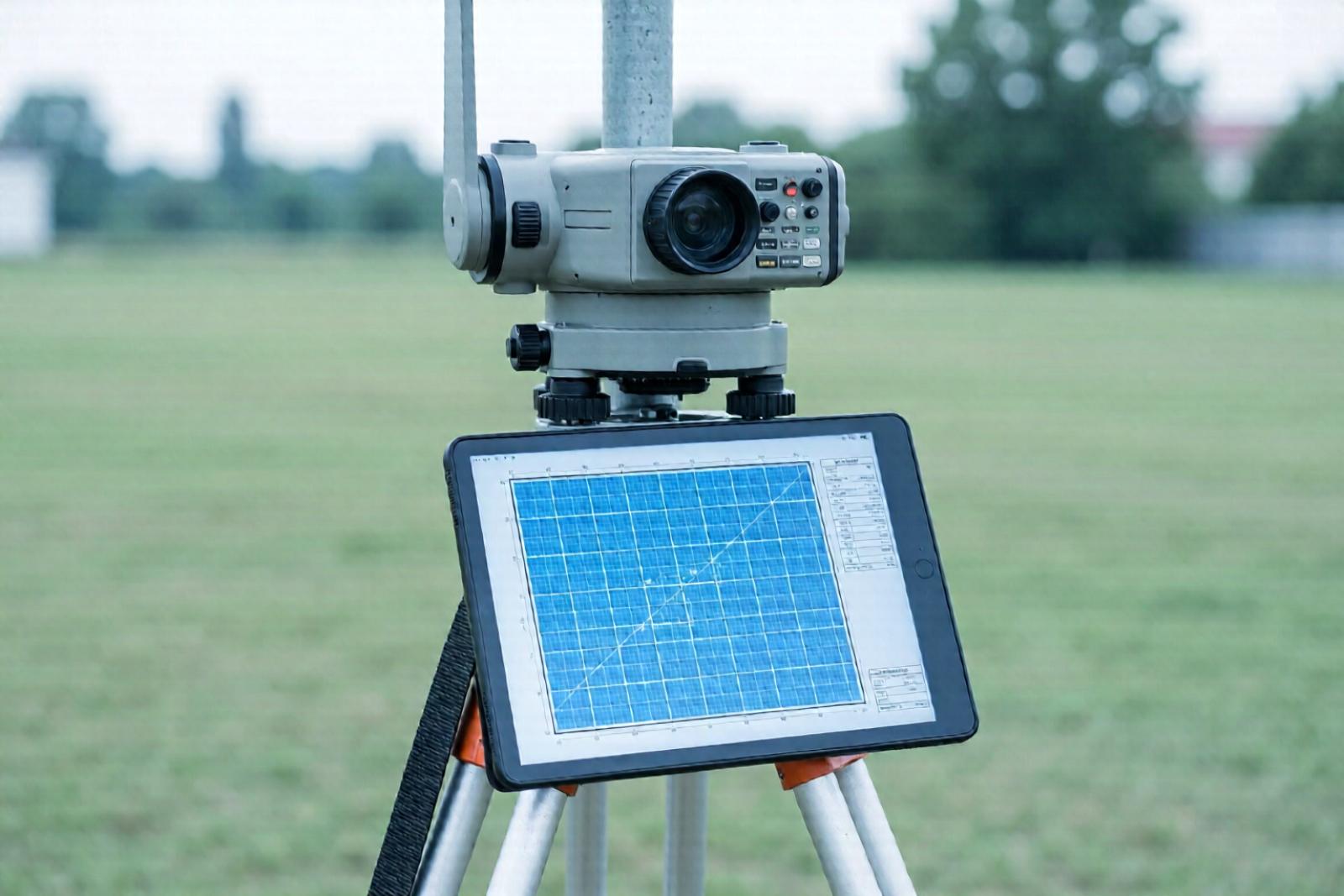 GNSS-приёмник на участке и кадастровая карта на планшете, направление «Приватизация и кадастр»