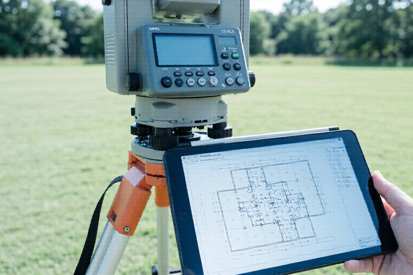 GNSS-приёмник на участке и кадастровая карта на планшете, присвоение кадастрового номера